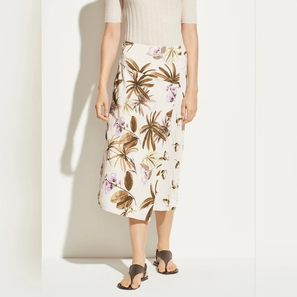 Vince Tropical Garden‎ Satin Skirt in Pale Alder Size 10